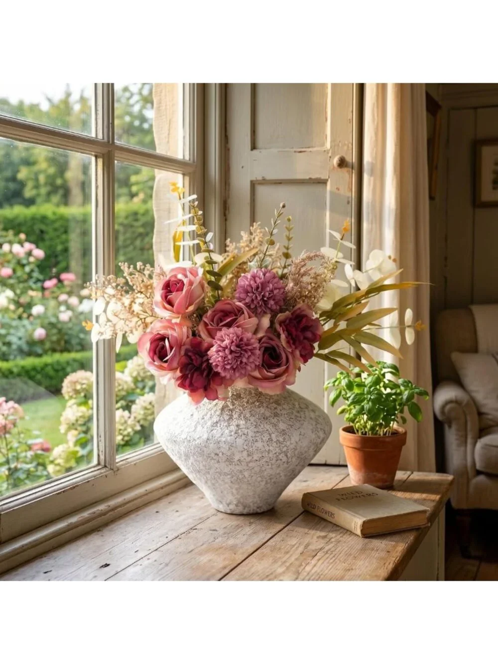 Realistic Faux Silk Flower Bouquet - Elegant Centerpiece for Home Decor